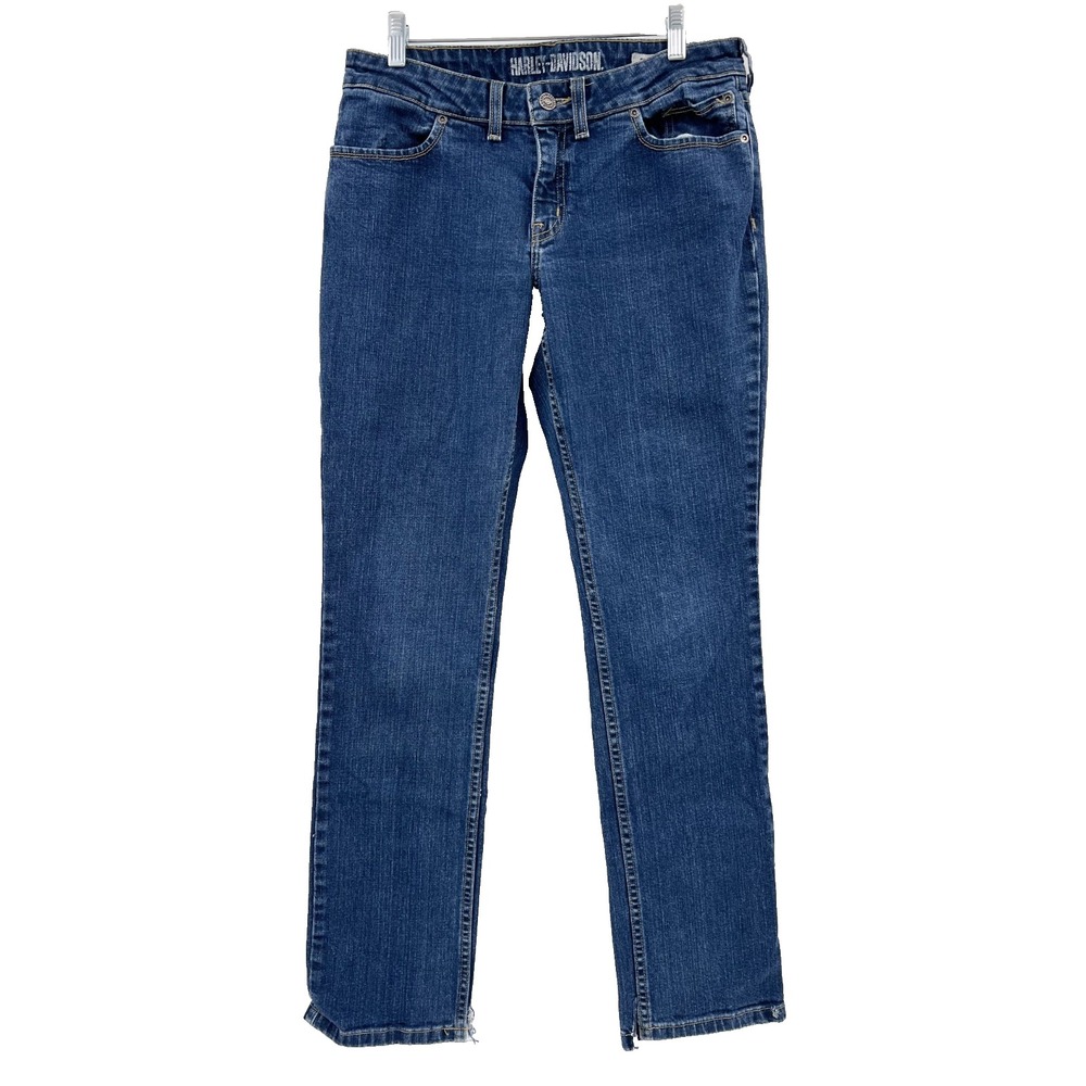 HARLEY DAVIDSON Women's Size 29 Dark Wash Straight Leg Denim Blue Jeans Stretch